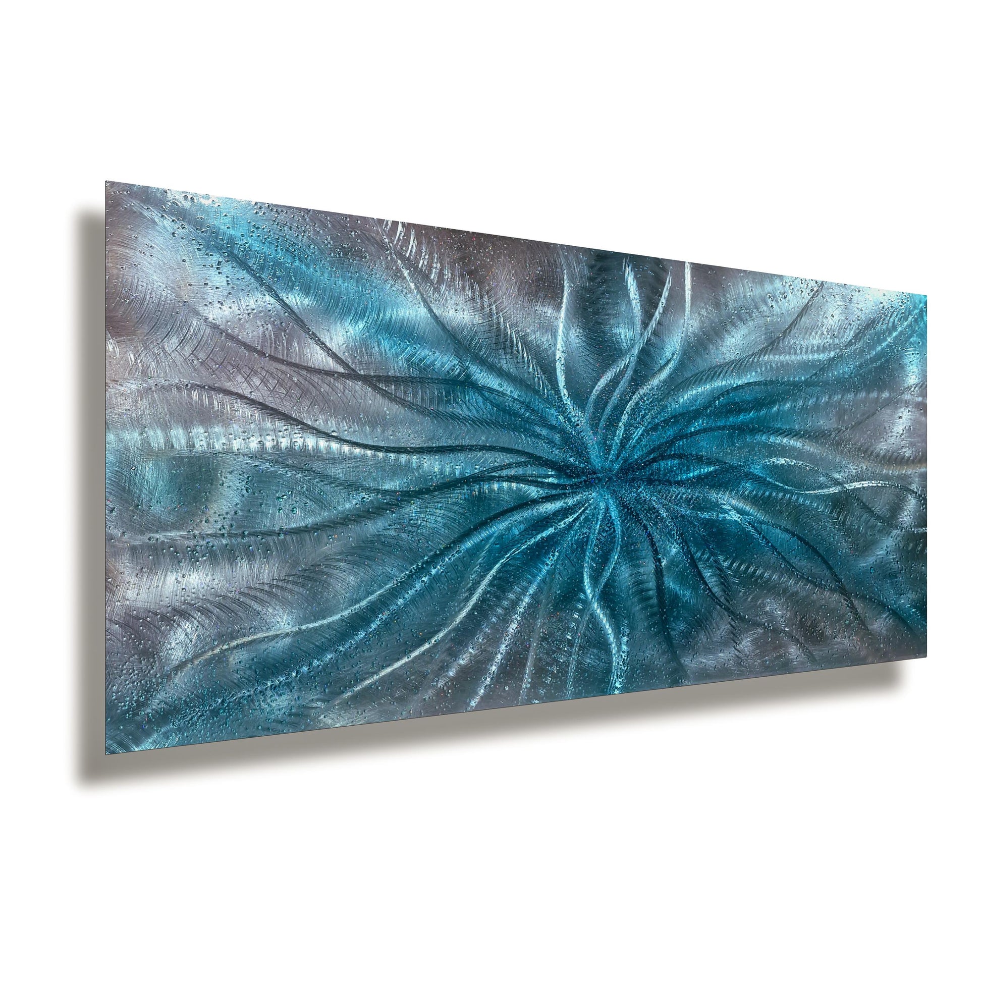 Crushed Glass Turquoise Metal Wall Art Titled "Radion" Limited Edition - Modern Elements Metal Art - ME967965HK