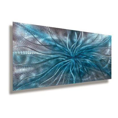 Crushed Glass Turquoise Metal Wall Art Titled "Radion" Limited Edition - Modern Elements Metal Art - ME967965HK