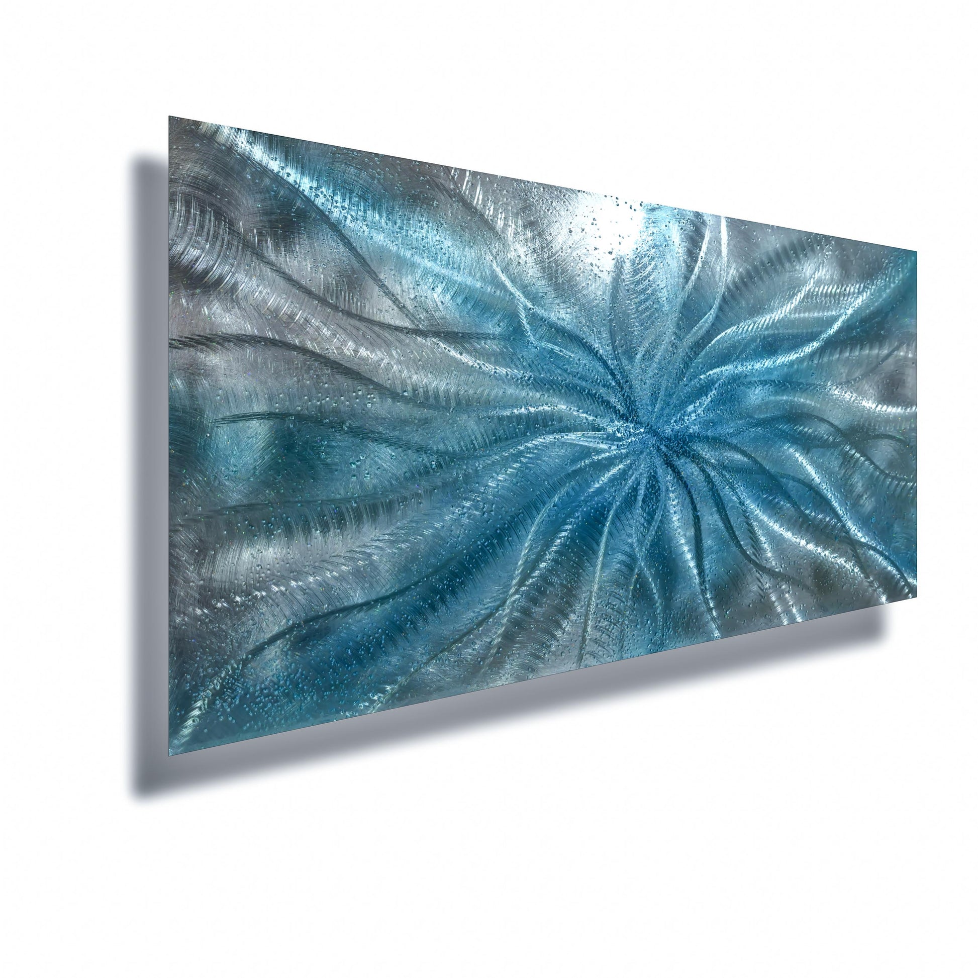 Crushed Glass Turquoise Metal Wall Art Titled "Radion" Limited Edition - Modern Elements Metal Art - ME967965HK