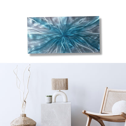 Crushed Glass Turquoise Metal Wall Art Titled "Radion" Limited Edition - Modern Elements Metal Art - ME967965HK