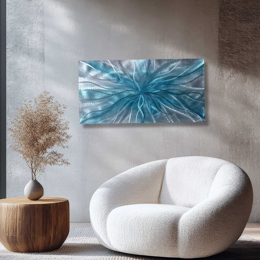 Crushed Glass Turquoise Metal Wall Art Titled "Radion" Limited Edition - Modern Elements Metal Art - ME967965HK