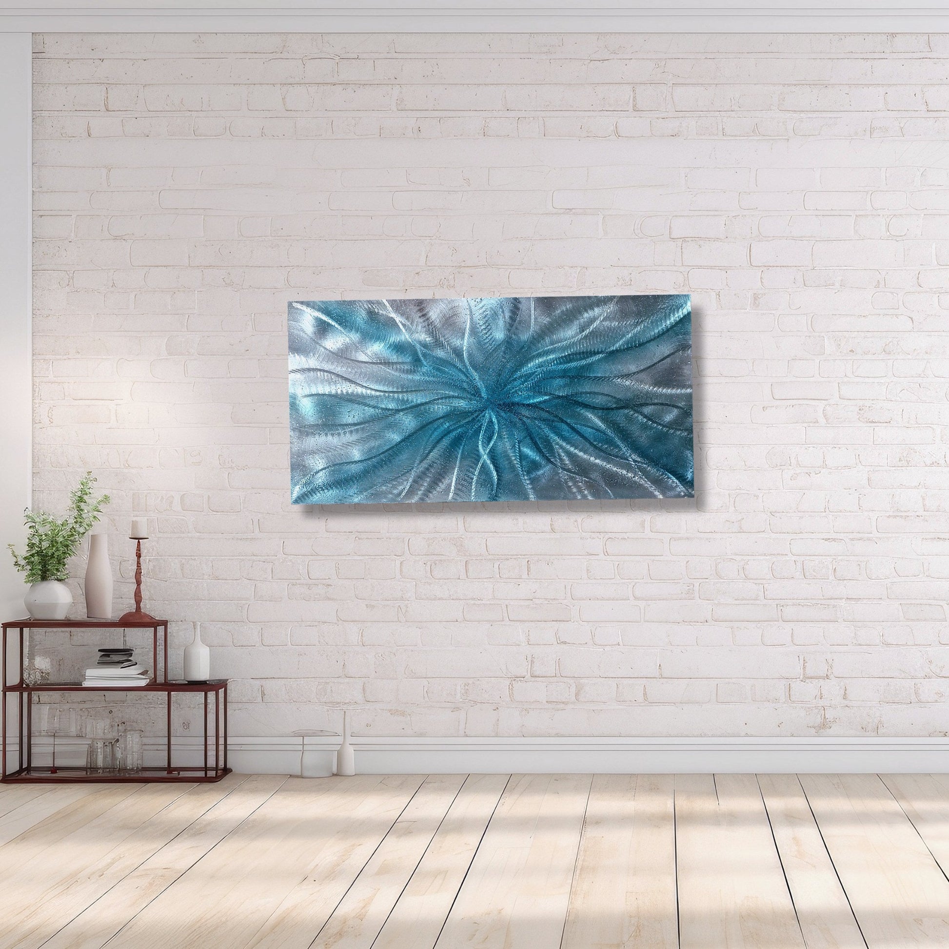 Crushed Glass Turquoise Metal Wall Art Titled "Radion" Limited Edition - Modern Elements Metal Art - ME967965HK