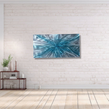 Crushed Glass Turquoise Metal Wall Art Titled "Radion" Limited Edition - Modern Elements Metal Art - ME967965HK