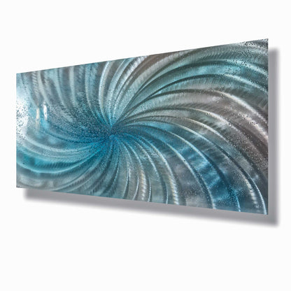Crushed Glass Turquoise Metal Wall Art Titled "Spyral" Limited Edition - Modern Elements Metal Art - ME965HK