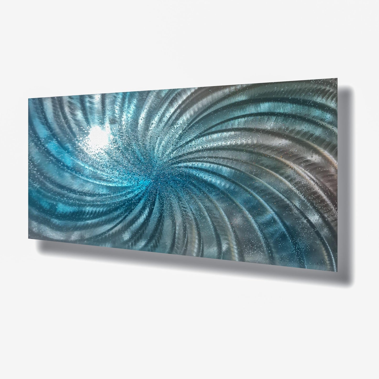 Crushed Glass Turquoise Metal Wall Art Titled "Spyral" Limited Edition - Modern Elements Metal Art - ME965HK