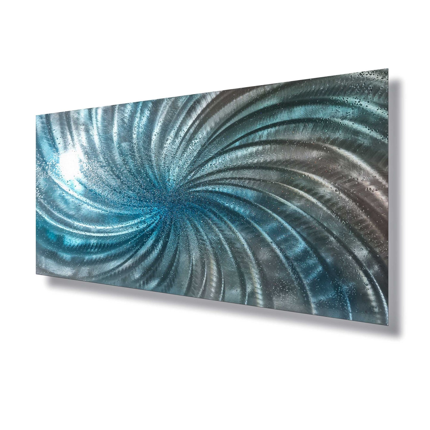 Crushed Glass Turquoise Metal Wall Art Titled "Spyral" Limited Edition - Modern Elements Metal Art - ME965HK