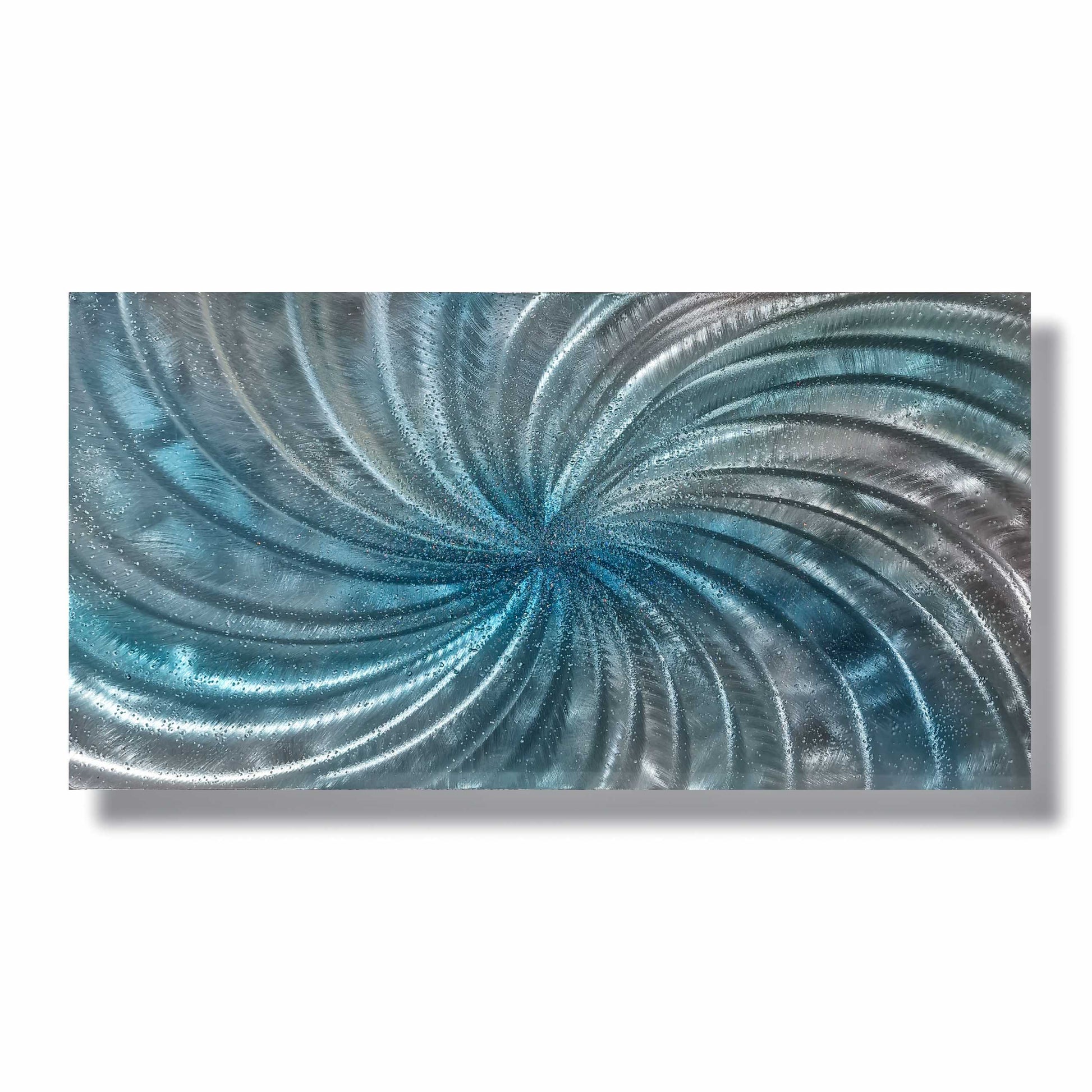 Crushed Glass Turquoise Metal Wall Art Titled "Spyral" Limited Edition - Modern Elements Metal Art - ME965HK
