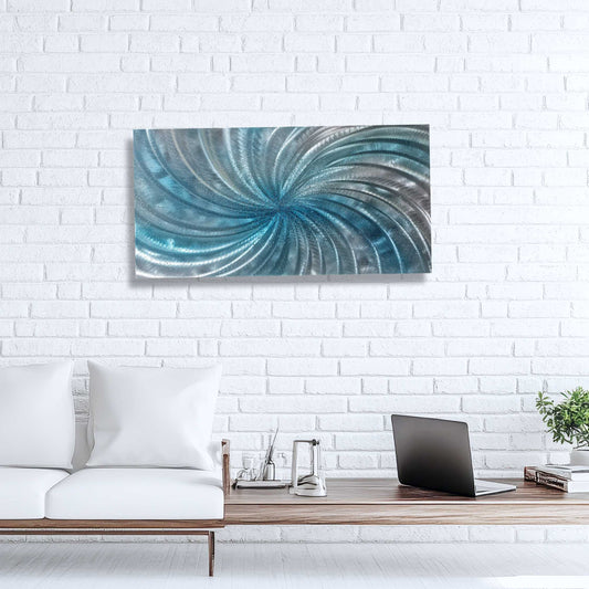 Crushed Glass Turquoise Metal Wall Art Titled "Spyral" Limited Edition - Modern Elements Metal Art - ME965HK
