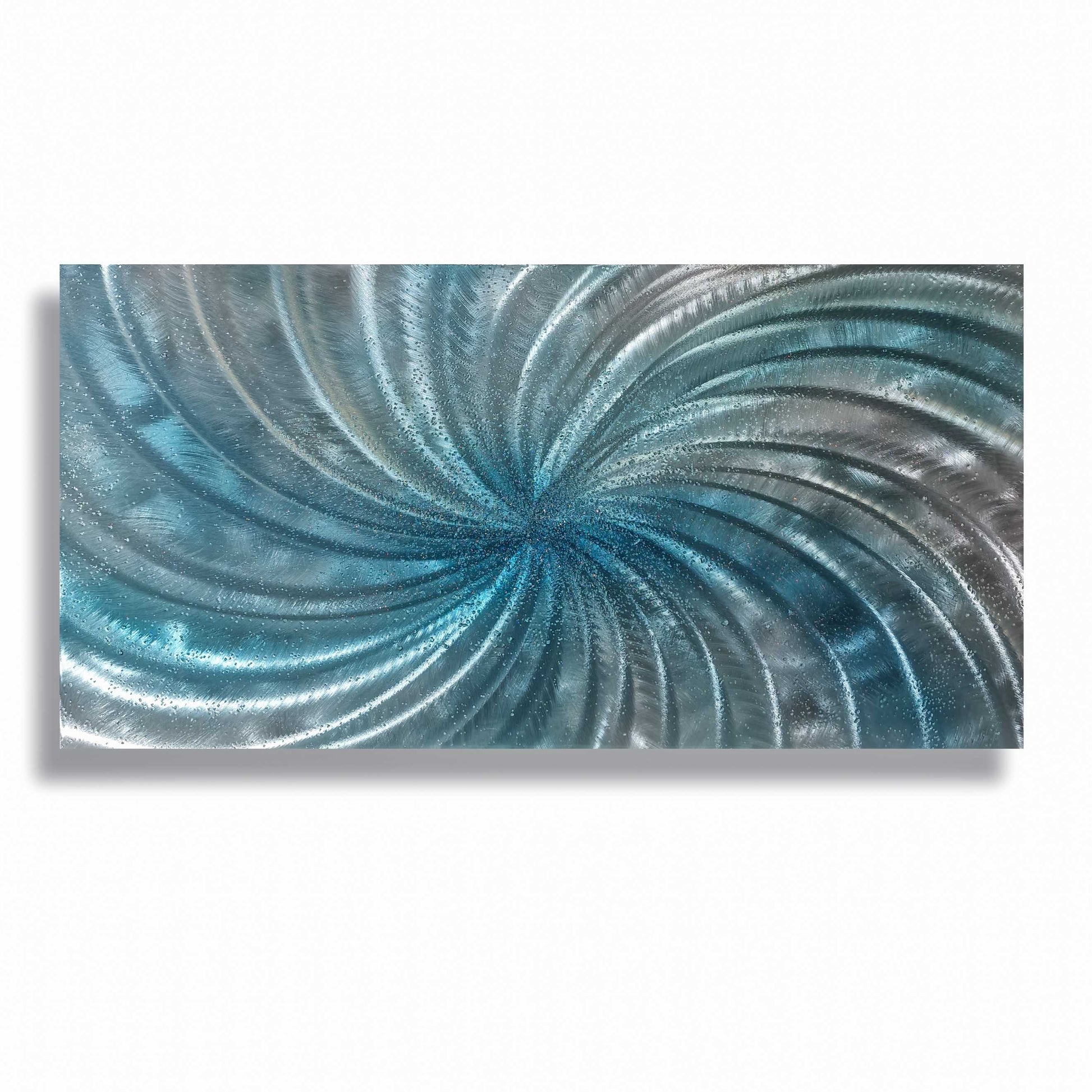 Crushed Glass Turquoise Metal Wall Art Titled "Spyral" Limited Edition - Modern Elements Metal Art - ME965HK
