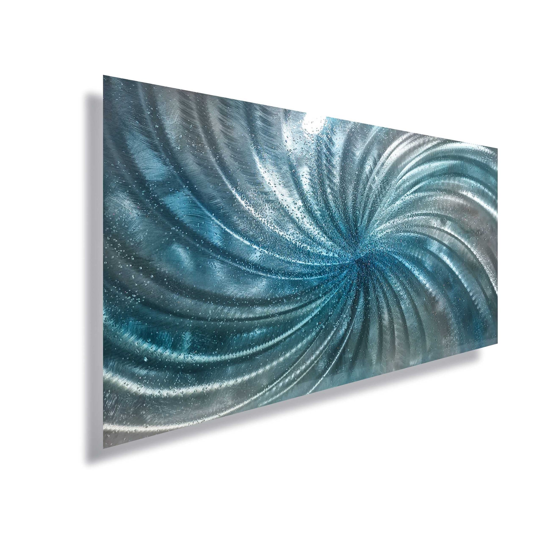 Crushed Glass Turquoise Metal Wall Art Titled "Spyral" Limited Edition - Modern Elements Metal Art - ME965HK