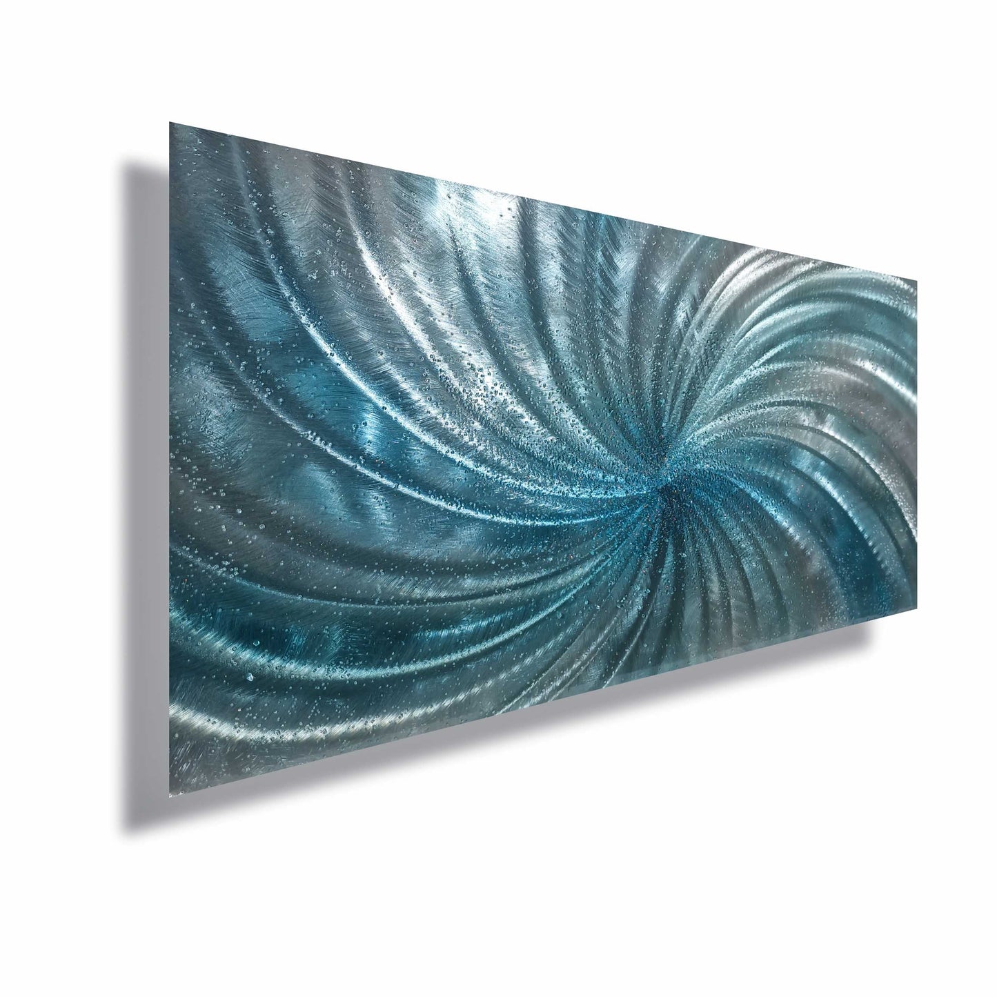 Crushed Glass Turquoise Metal Wall Art Titled "Spyral" Limited Edition - Modern Elements Metal Art - ME965HK