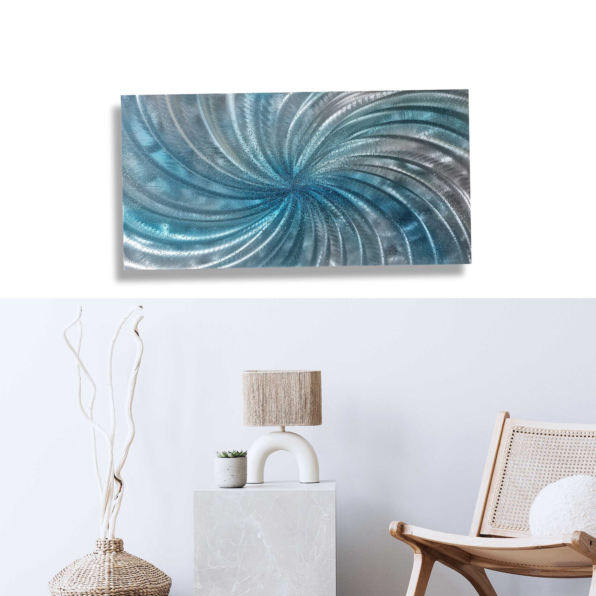 Crushed Glass Turquoise Metal Wall Art Titled "Spyral" Limited Edition - Modern Elements Metal Art - ME965HK