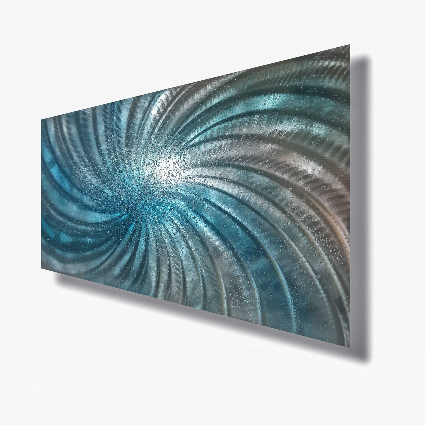 Crushed Glass Turquoise Metal Wall Art Titled "Spyral" Limited Edition - Modern Elements Metal Art - ME965HK