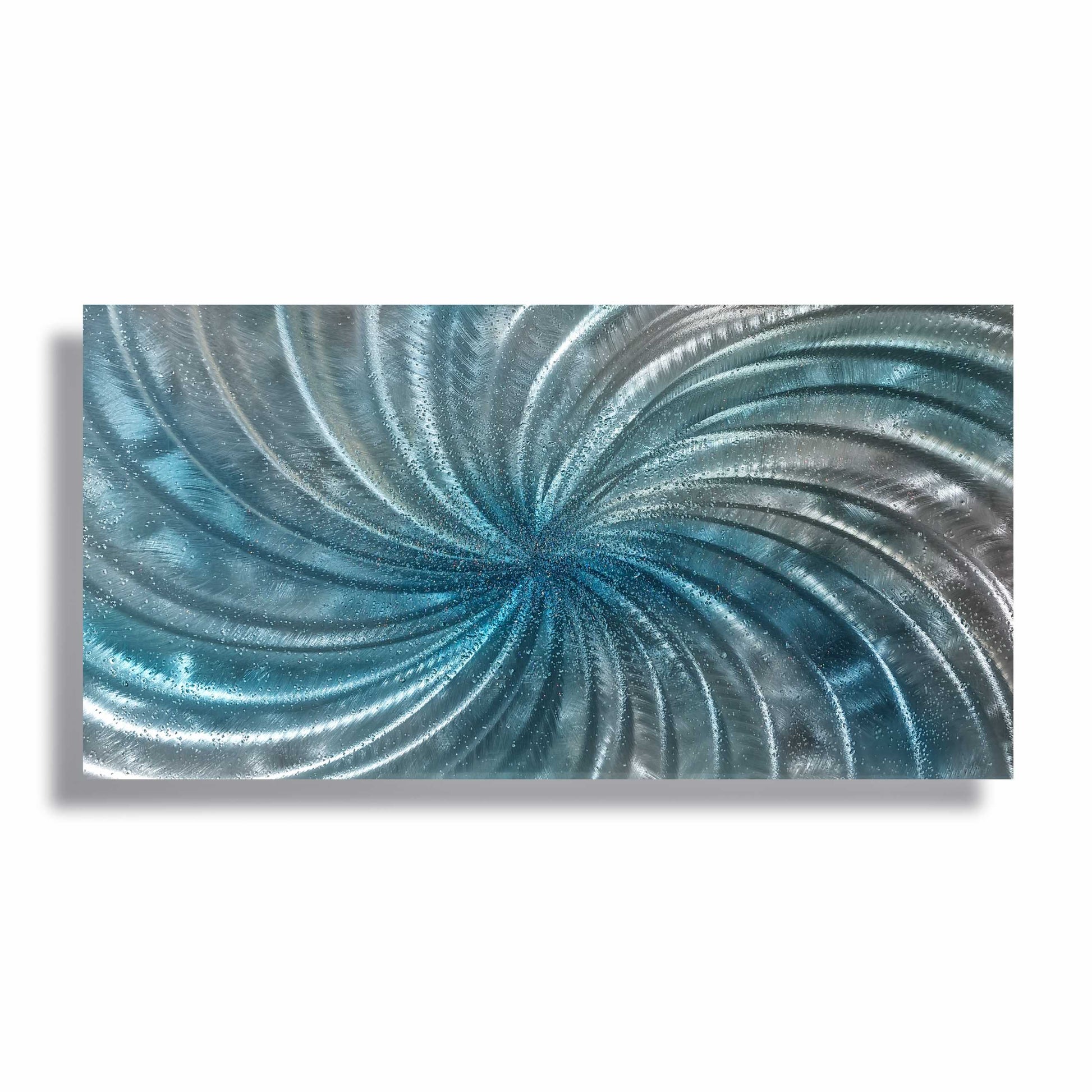 Crushed Glass Turquoise Metal Wall Art Titled "Spyral" Limited Edition - Modern Elements Metal Art - ME965HK