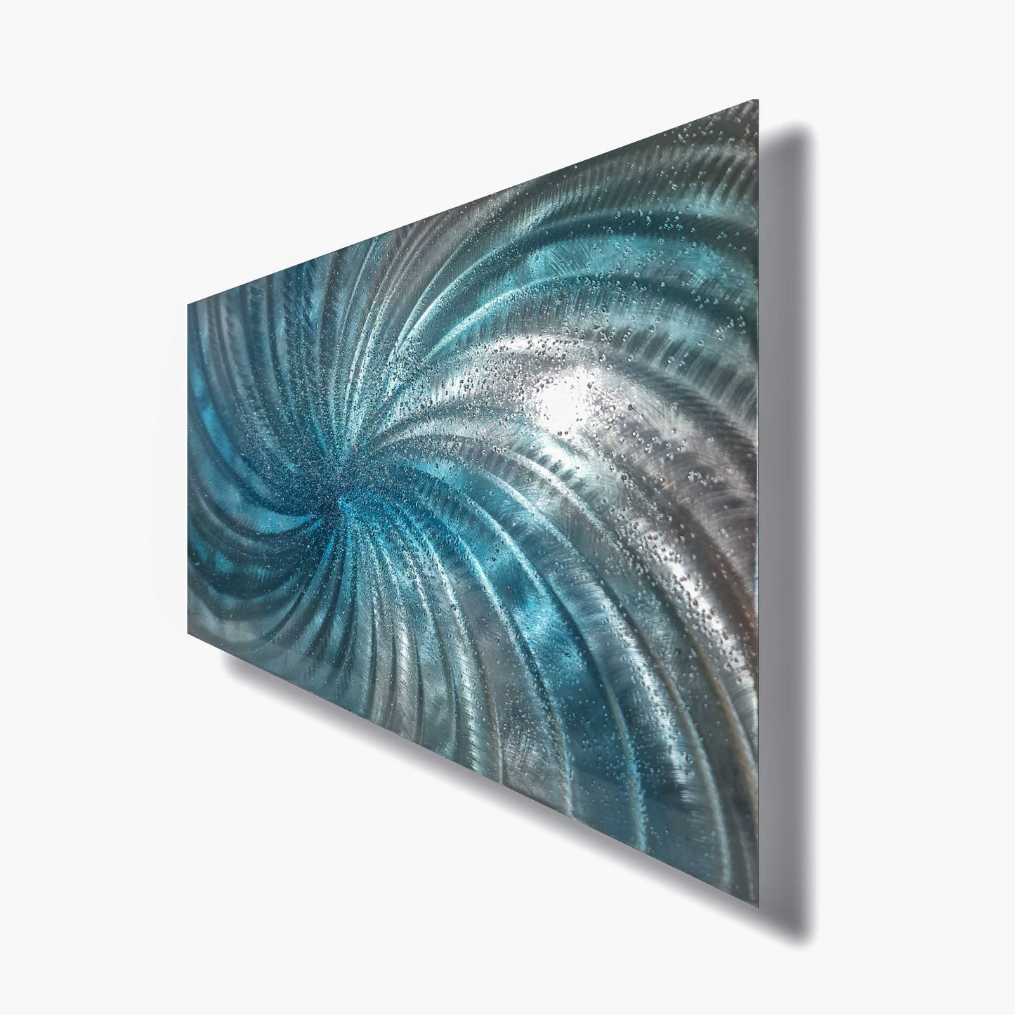 Crushed Glass Turquoise Metal Wall Art Titled "Spyral" Limited Edition - Modern Elements Metal Art - ME965HK