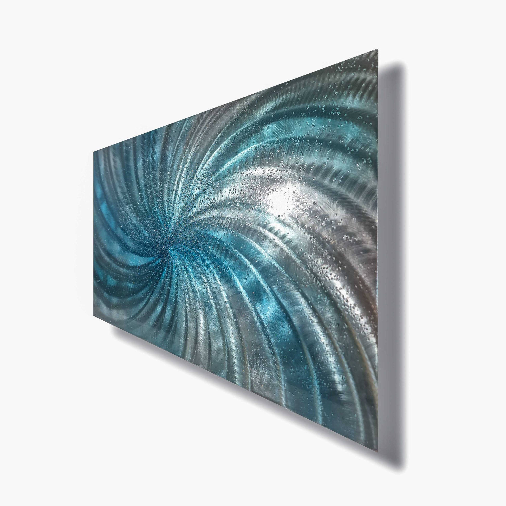 Crushed Glass Turquoise Metal Wall Art Titled "Spyral" Limited Edition - Modern Elements Metal Art - ME965HK