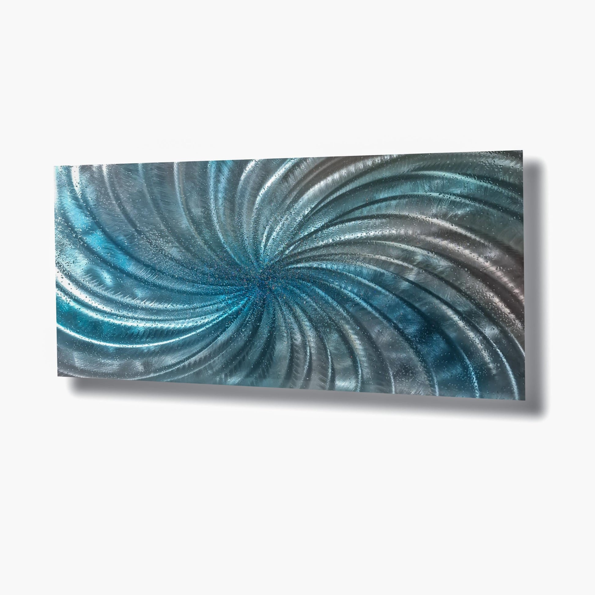 Crushed Glass Turquoise Metal Wall Art Titled "Spyral" Limited Edition - Modern Elements Metal Art - ME965HK