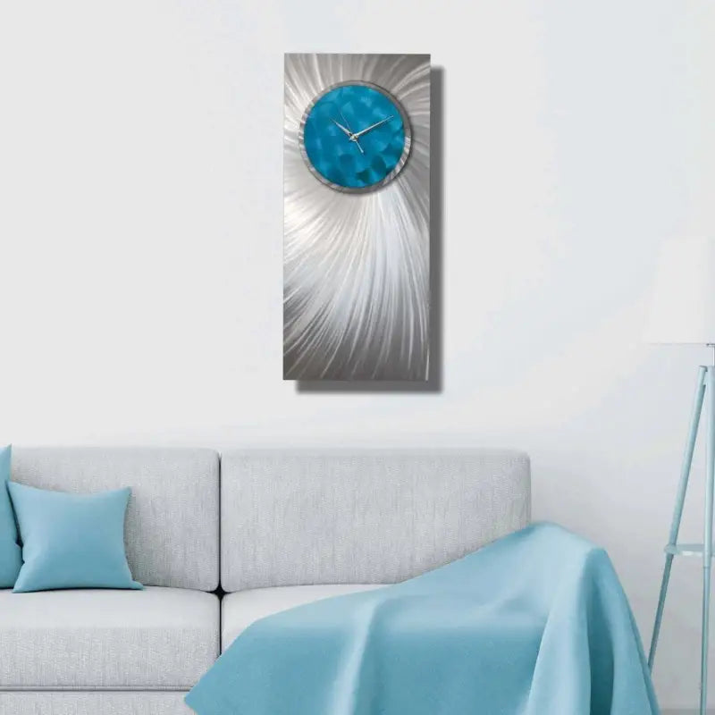 Cyan Blue Modern Wall Clock Titled "Kalyke" - Modern Elements Metal Art