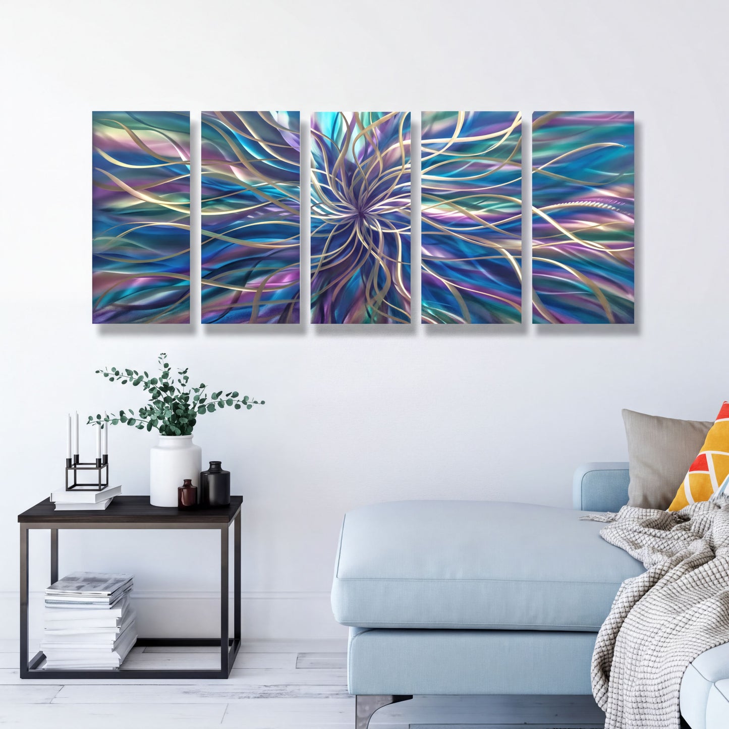Modern Abstract Metal Wall Art Set - Unique 5-Piece Sculpture for Elegant Home Decor-Modern Elements Metal Art