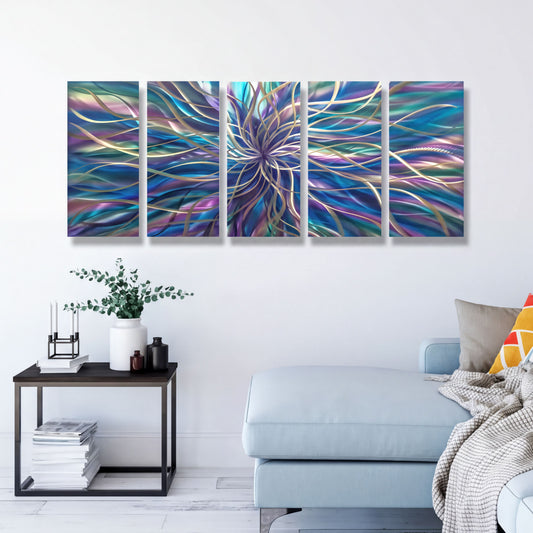 Modern Abstract Metal Wall Art Set - Unique 5-Piece Sculpture for Elegant Home Decor-Modern Elements Metal Art