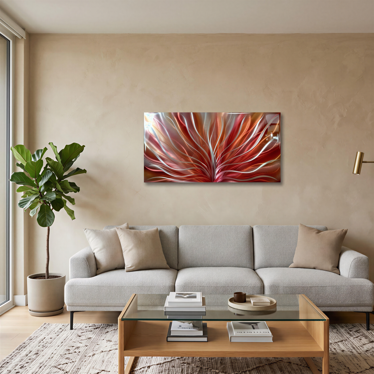 a living room with a couch and a coffee table
