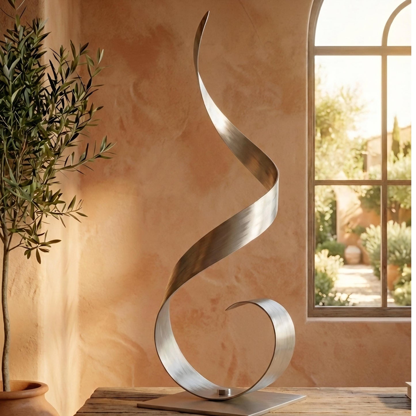 Abstract Metal Sculpture: Silver Handcrafted Luxury Modern Home Decor, Indoor, Outdoor
