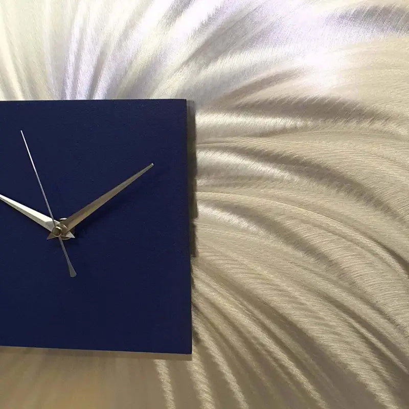 Navy Blue Wall Clock Titled titled "Nobel 2" - Modern Elements Metal Art