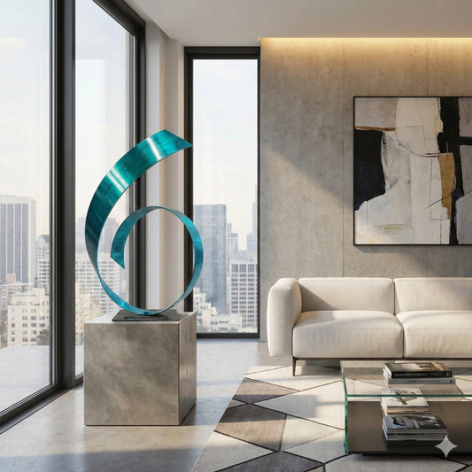 Teal Metal Sculpture: Contemporary Handcrafted Luxury Modern Decor