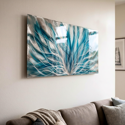 a living room with a couch and a painting on the wall
