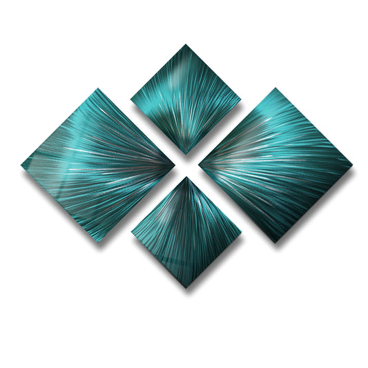 Teal Metal Wall Art Set of 4 Titled Teal Serenity