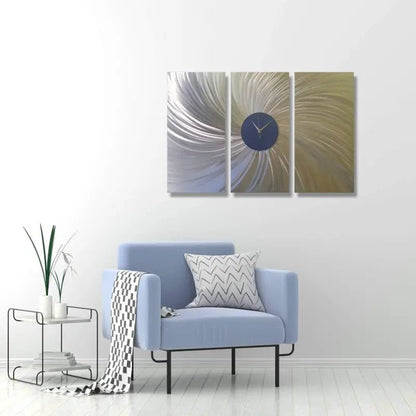 Extra Large Navy Wall Clock Titled Solaris (Set of 3) - Modern Elements Metal Art - ME0573P1