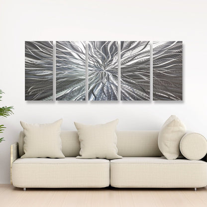 Extra Large Silver Metal Wall Art – Modern Abstract Sculpture & Metallic Gallery Decor Set - Modern Elements Metal Art - MYU749J