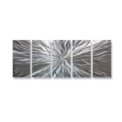 Extra Large Silver Metal Wall Art – Modern Abstract Sculpture & Metallic Gallery Decor Set - Modern Elements Metal Art - MYU749J