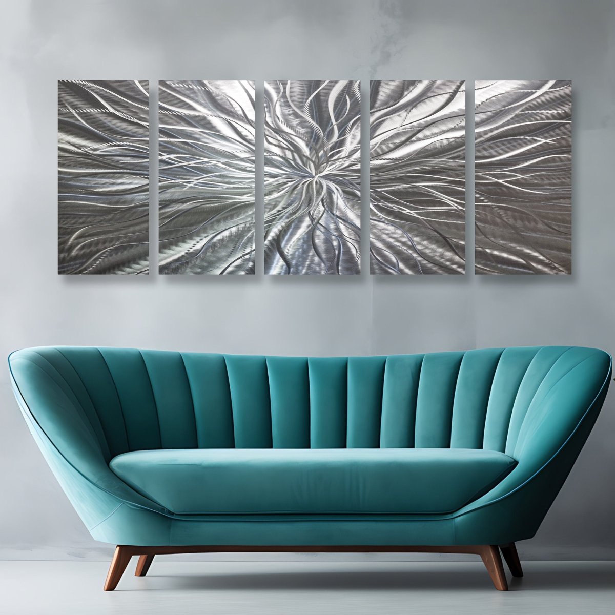 Extra Large Silver Metal Wall Art – Modern Abstract Sculpture & Metallic Gallery Decor Set - Modern Elements Metal Art - MYU749J