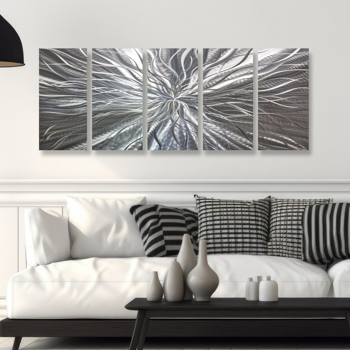 Extra Large Silver Metal Wall Art – Modern Abstract Sculpture & Metallic Gallery Decor Set - Modern Elements Metal Art - MYU749J