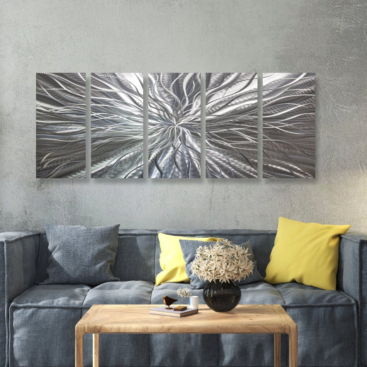 Extra Large Silver Metal Wall Art – Modern Abstract Sculpture & Metallic Gallery Decor Set - Modern Elements Metal Art - MYU749J
