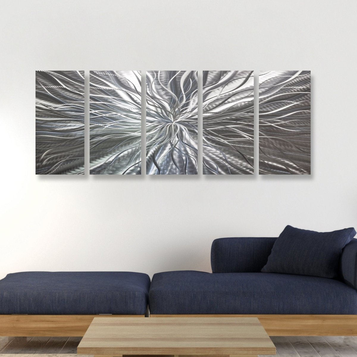 Extra Large Silver Metal Wall Art – Modern Abstract Sculpture & Metallic Gallery Decor Set - Modern Elements Metal Art - MYU749J