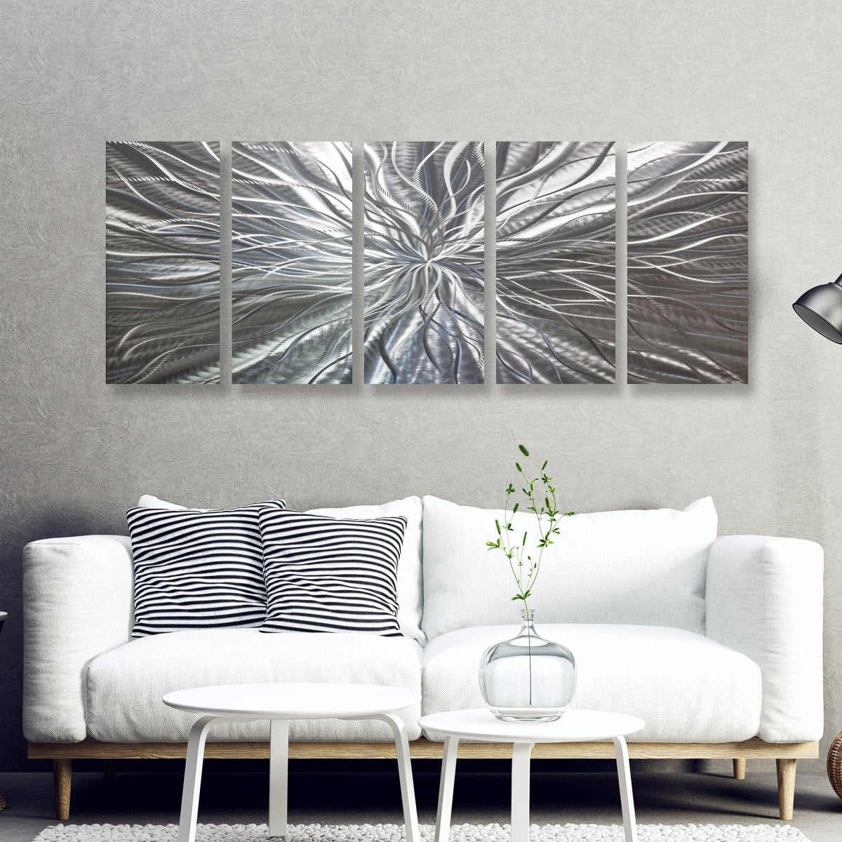 Extra Large Silver Metal Wall Art – Modern Abstract Sculpture & Metallic Gallery Decor Set - Modern Elements Metal Art - MYU749J
