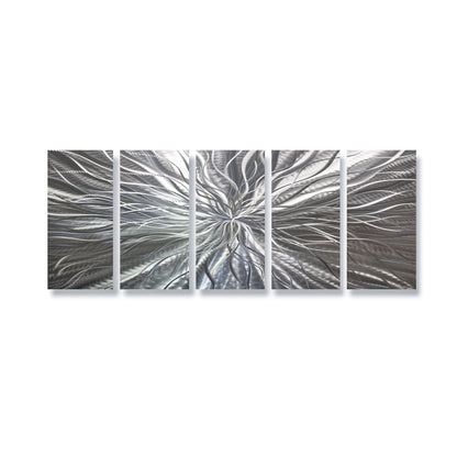 Extra Large Silver Metal Wall Art Titled Radiation (Set of 5) - Modern Elements Metal Art