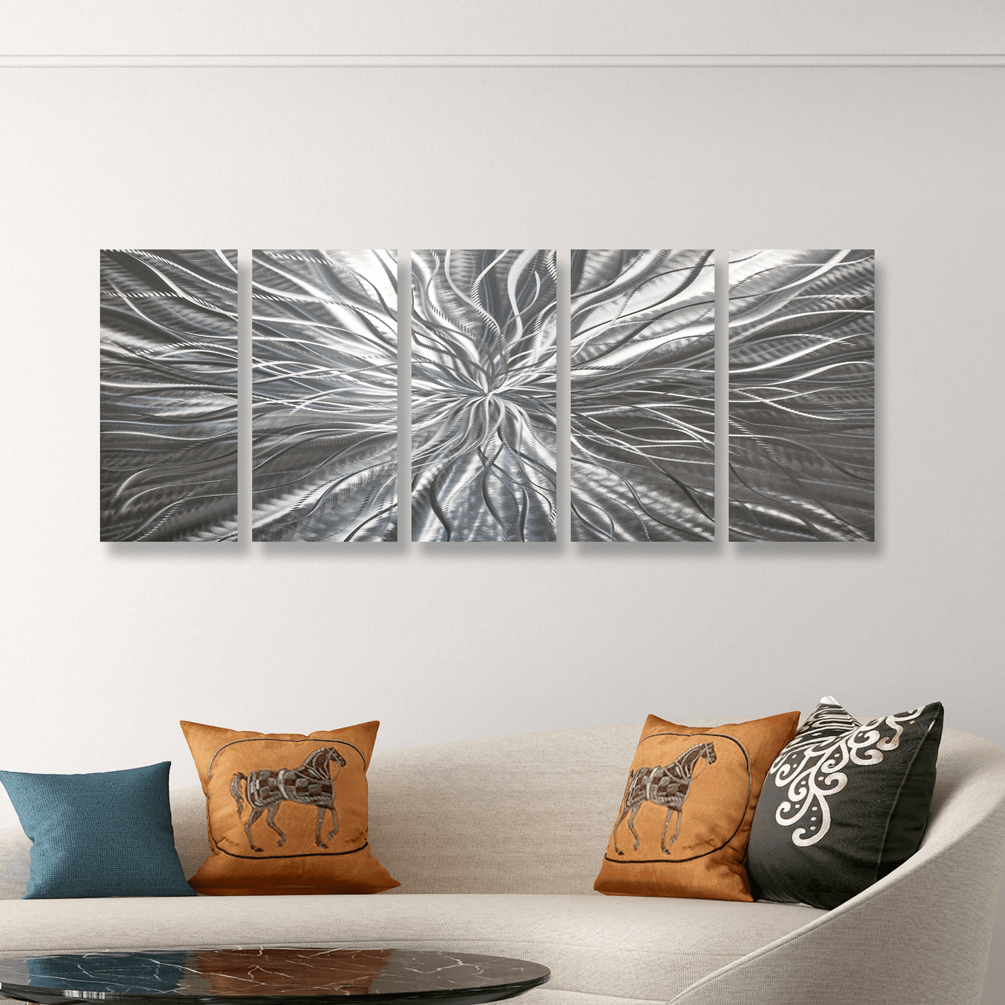 Extra Large Silver Metal Wall Art Titled Radiation (Set of 5) - Modern Elements Metal Art