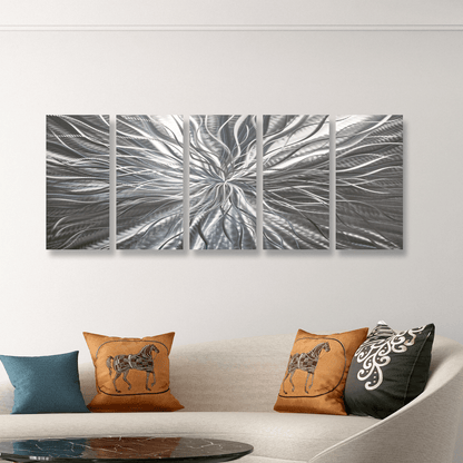 Extra Large Silver Metal Wall Art Titled Radiation (Set of 5) - Modern Elements Metal Art