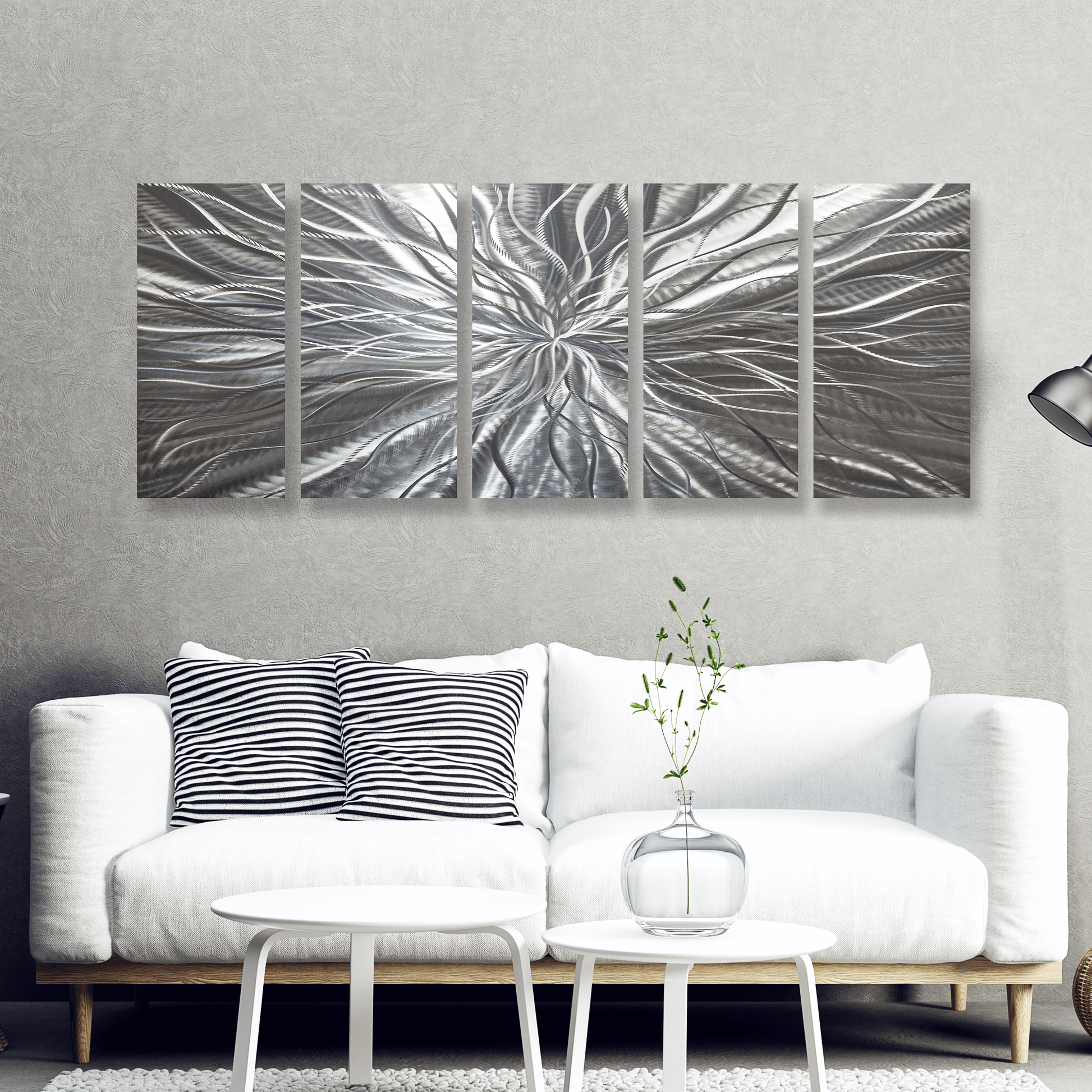 Extra Large Silver Metal Wall Art Titled Radiation (Set of 5) - Modern Elements Metal Art