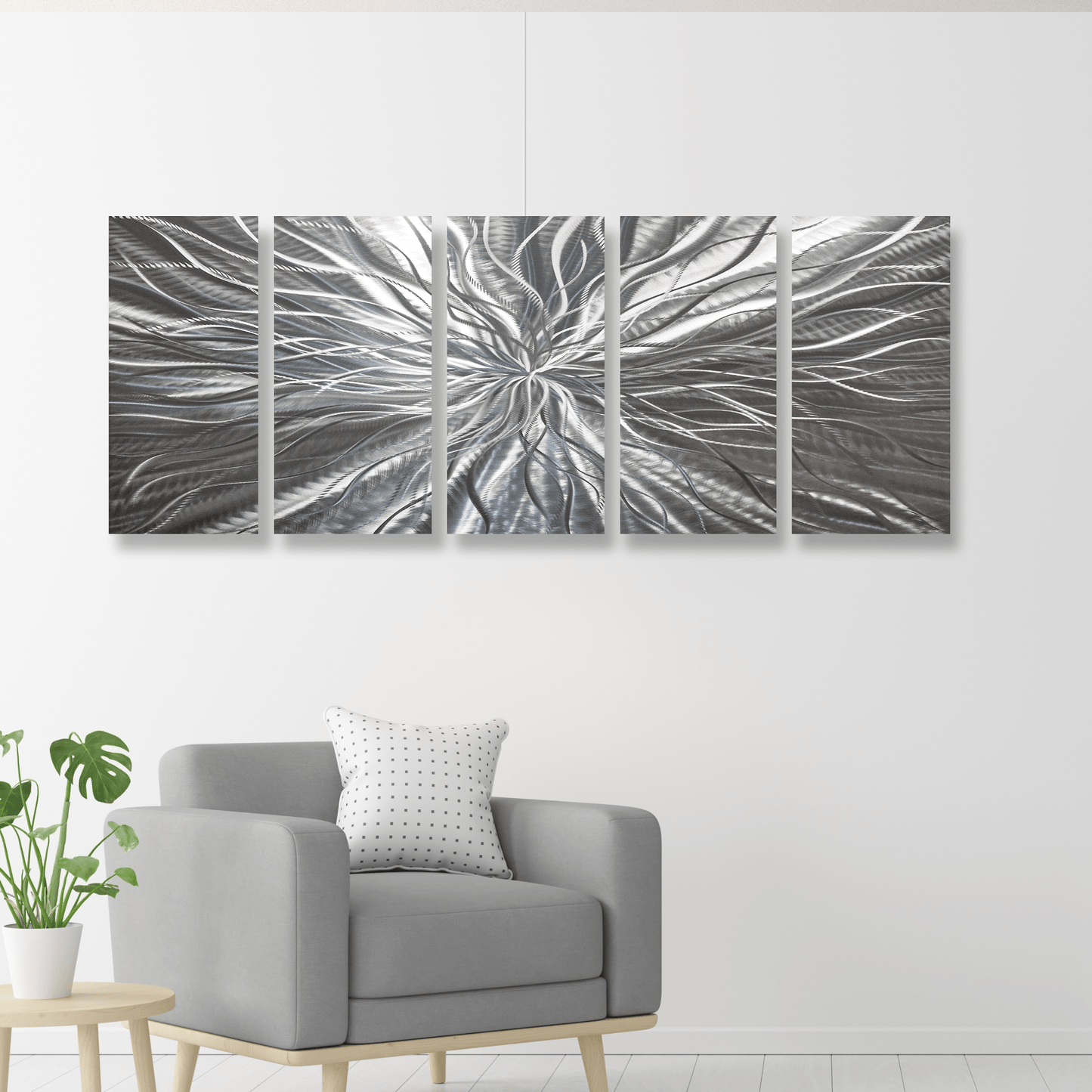 Extra Large Silver Metal Wall Art Titled Radiation (Set of 5) - Modern Elements Metal Art
