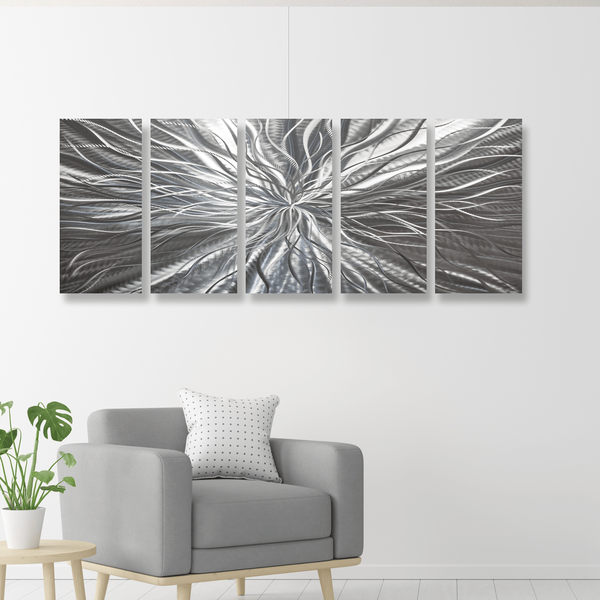Extra Large Silver Metal Wall Art Titled Radiation (Set of 5) - Modern Elements Metal Art