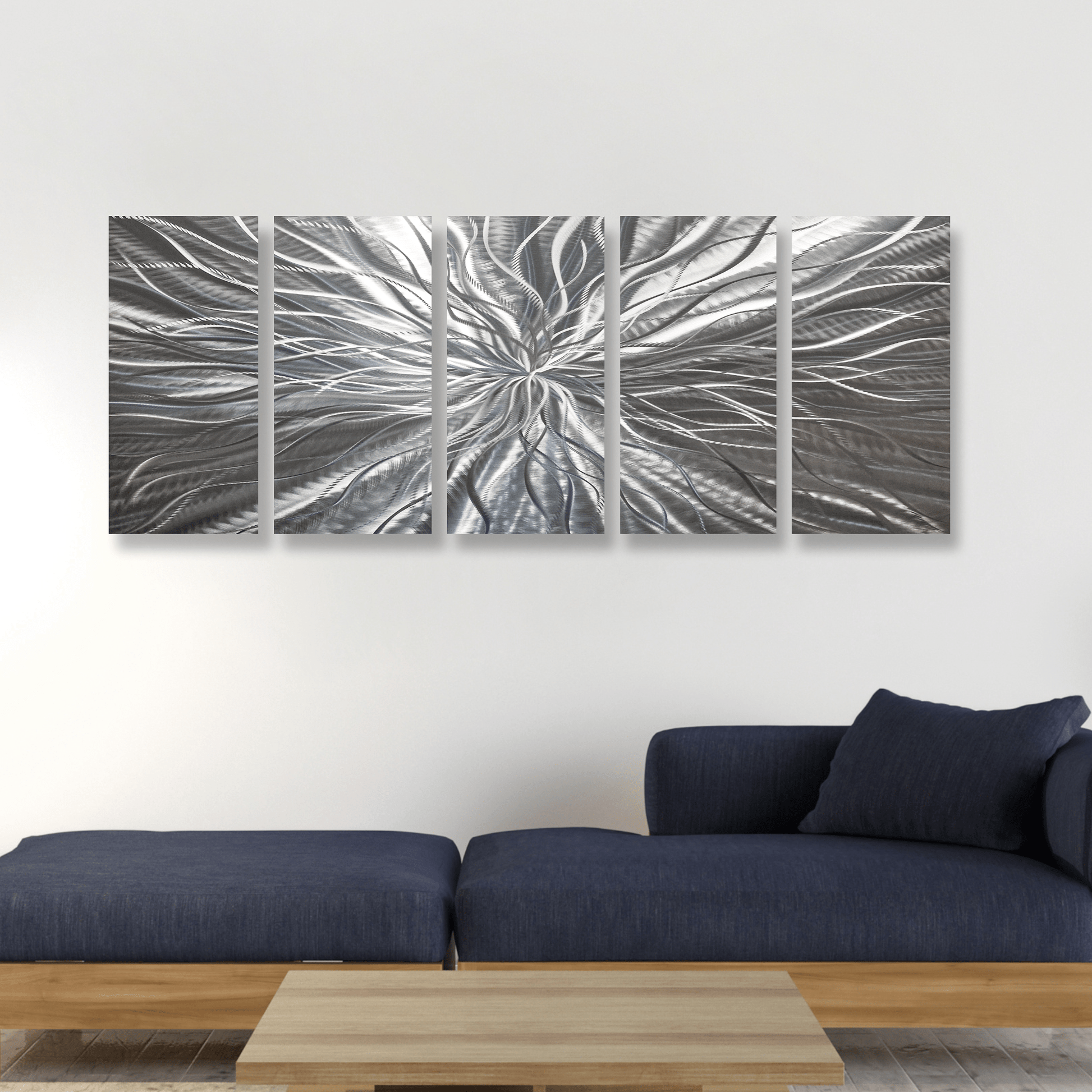 Extra Large Silver Metal Wall Art Titled Radiation (Set of 5) - Modern Elements Metal Art