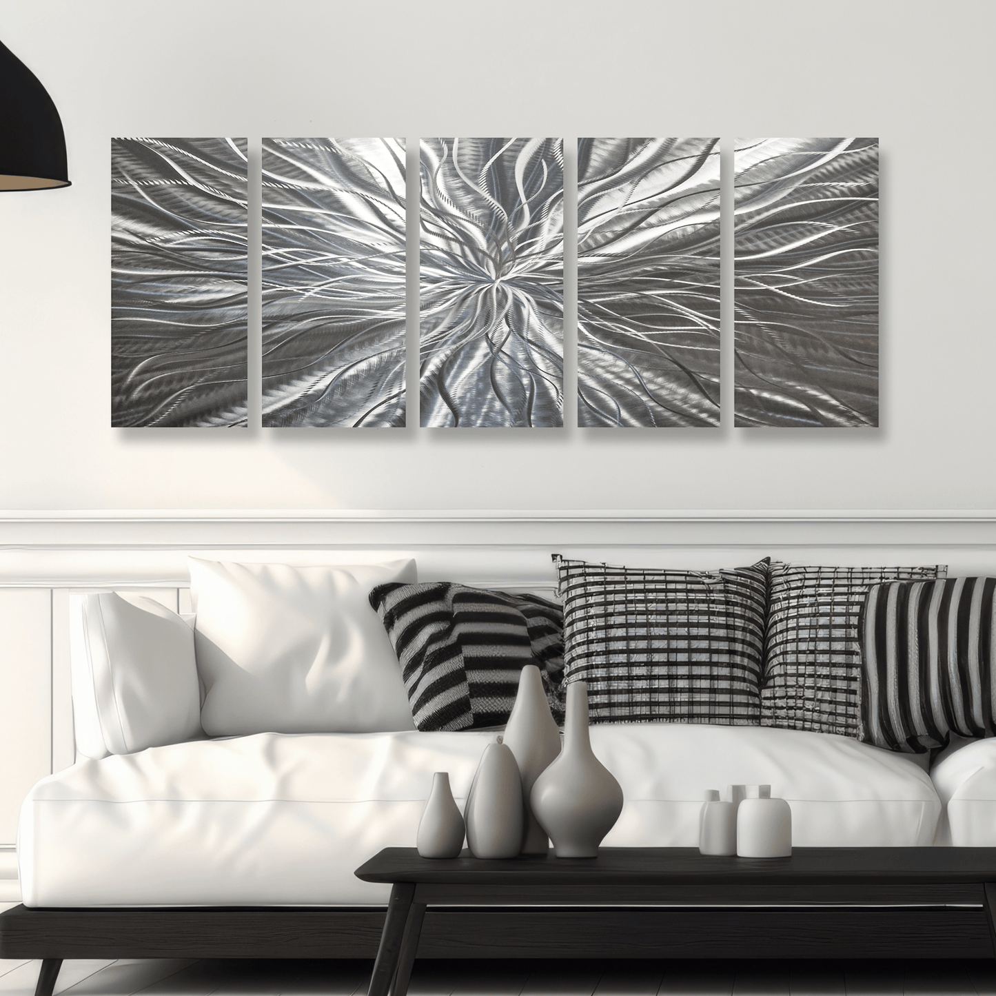 Extra Large Silver Metal Wall Art Titled Radiation (Set of 5) - Modern Elements Metal Art
