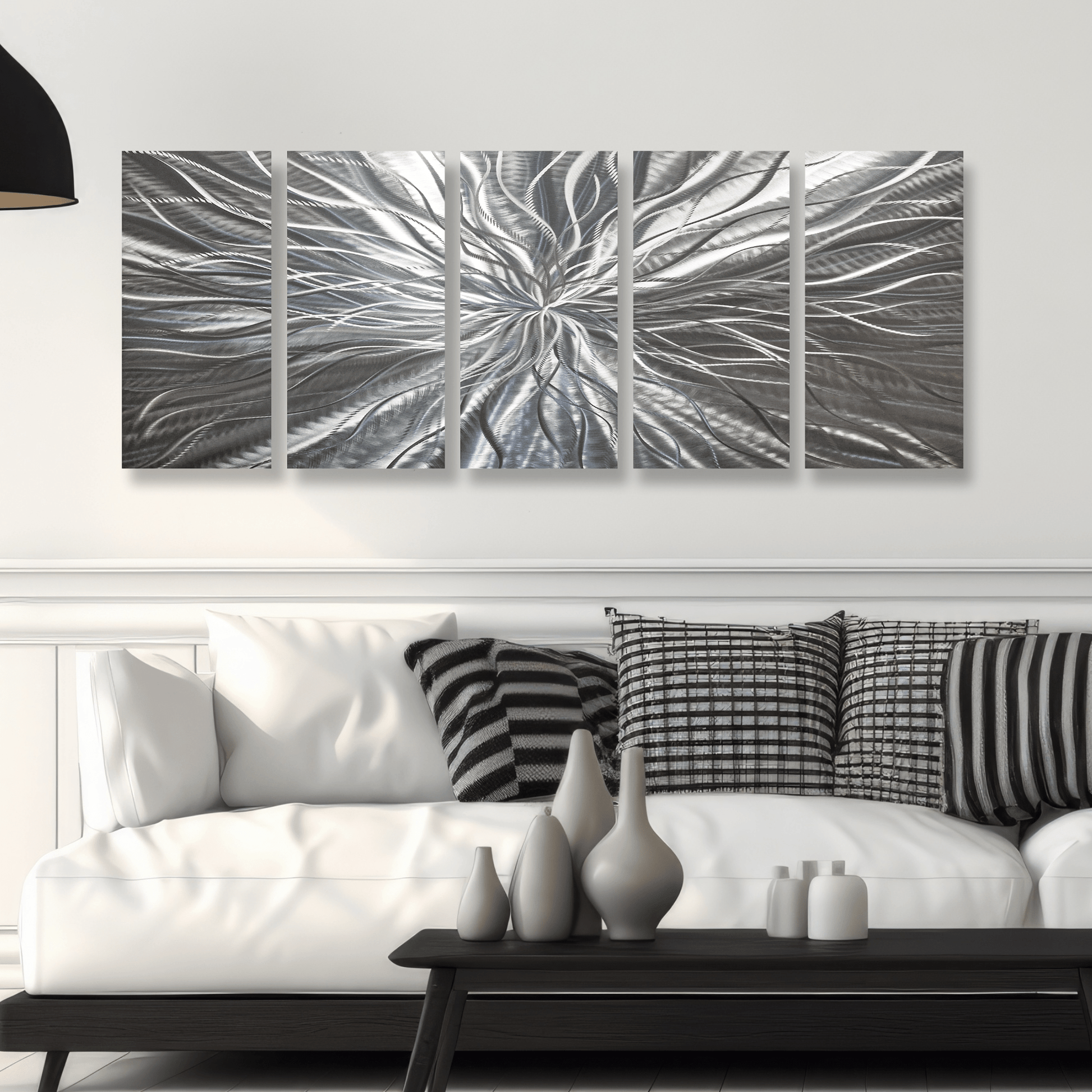 Extra Large Silver Metal Wall Art Titled Radiation (Set of 5) - Modern Elements Metal Art