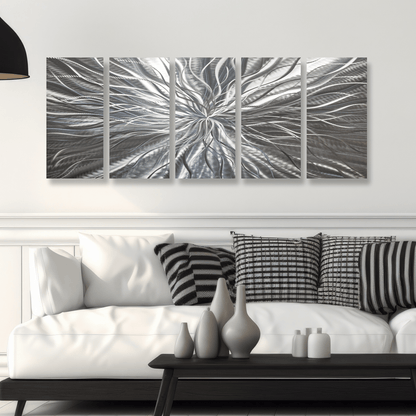 Extra Large Silver Metal Wall Art Titled Radiation (Set of 5) - Modern Elements Metal Art