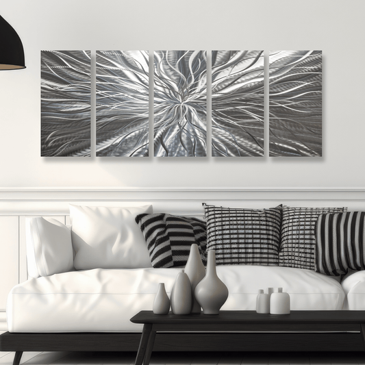 Extra Large Silver Metal Wall Art Titled Radiation (Set of 5) - Modern Elements Metal Art - SKU379KHL
