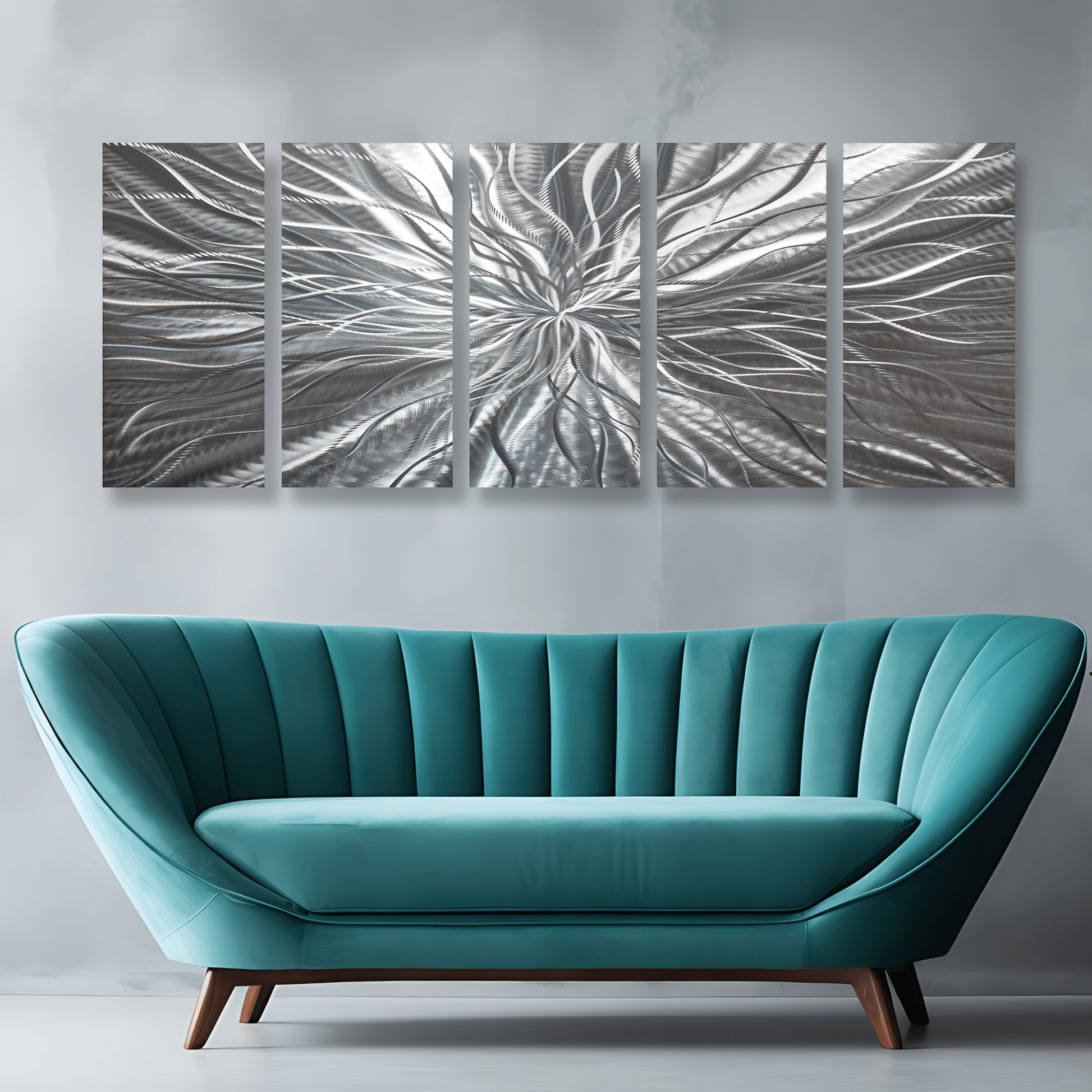 Extra Large Silver Metal Wall Art Titled Radiation (Set of 5) - Modern Elements Metal Art